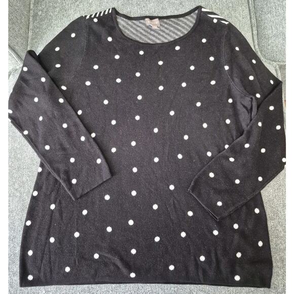 Chico's Sweaters - Chicos Size 2 Black/White Long Sleeve Tunic Knit Sweater Stripe & Polka Dot